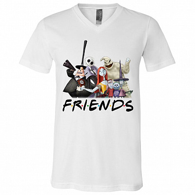 Nightmare Before Christmas Friends Jack Sally Oogie Boogie T-Shirt - V-Neck - Halloween Friends Light Shirt, White, V-Neck T-Shirt
