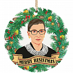 Merry Resistmas Ruth Bader Ginsburg Christmas Ornament - Notorious RBG Flat Circle Porcelain Ceramic Ornament, White, Ceramic Circle Ornament
