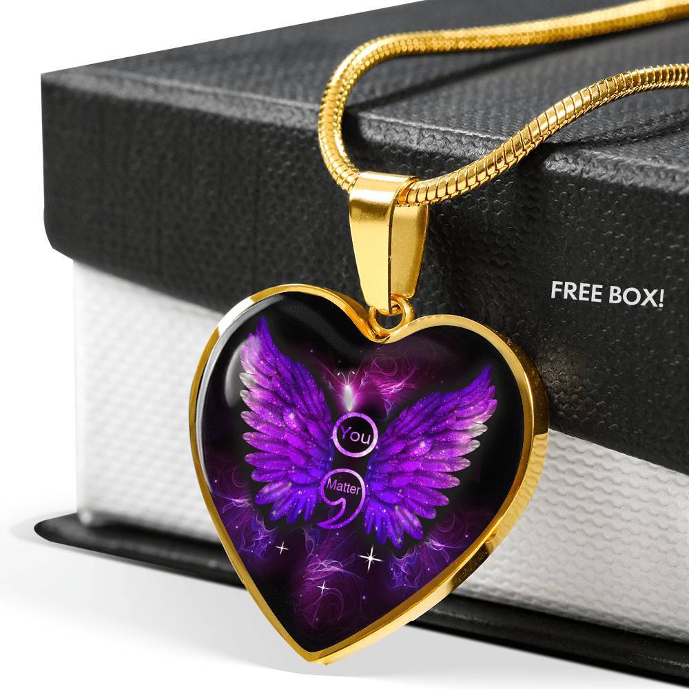 You Matter Memorial Suicide Prevention Awareness Heart Pendant Necklace - Mental Health Awareness Necklace - Heart Luxury Necklace (Gold Plated)