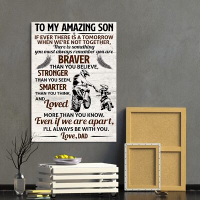 Alternative view of Dad To Amazing Son If We Are Apart I'll Always Be With You Dirt Bike Framed Canvas Prints - Unframed Poster