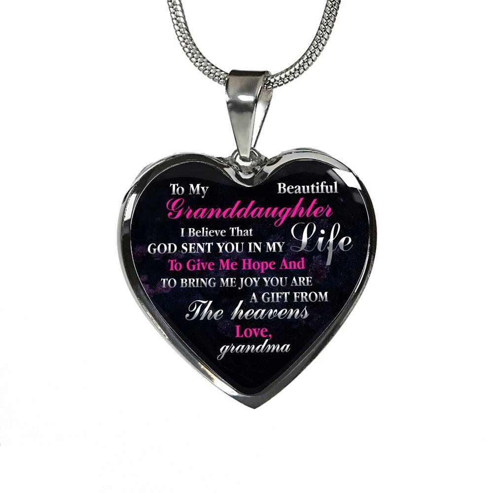 To My Beautiful Granddaughter I Believe That God Sent You In My Life Heart Pendant Necklace - Heart Luxury Necklace (Silver)