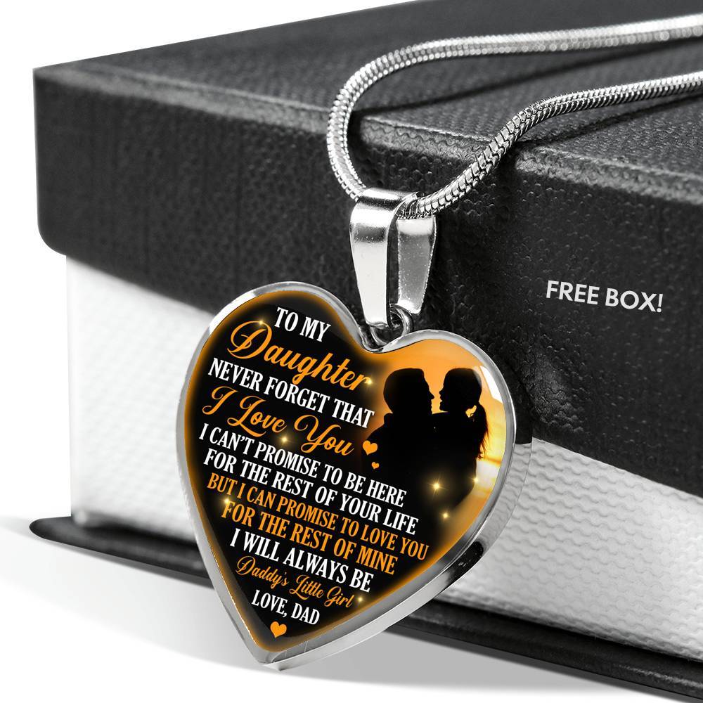 Necklace to My Daughter Never Forget That I Love You I Promise From Dad Heart Pendant Necklace - Heart Luxury Necklace (Silver)