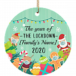 Personalized The Year Of The Lockdown Family Christmas Flat Circle Porcelain Ceramic Ornament Keepsake, White, Ceramic Circle Ornament