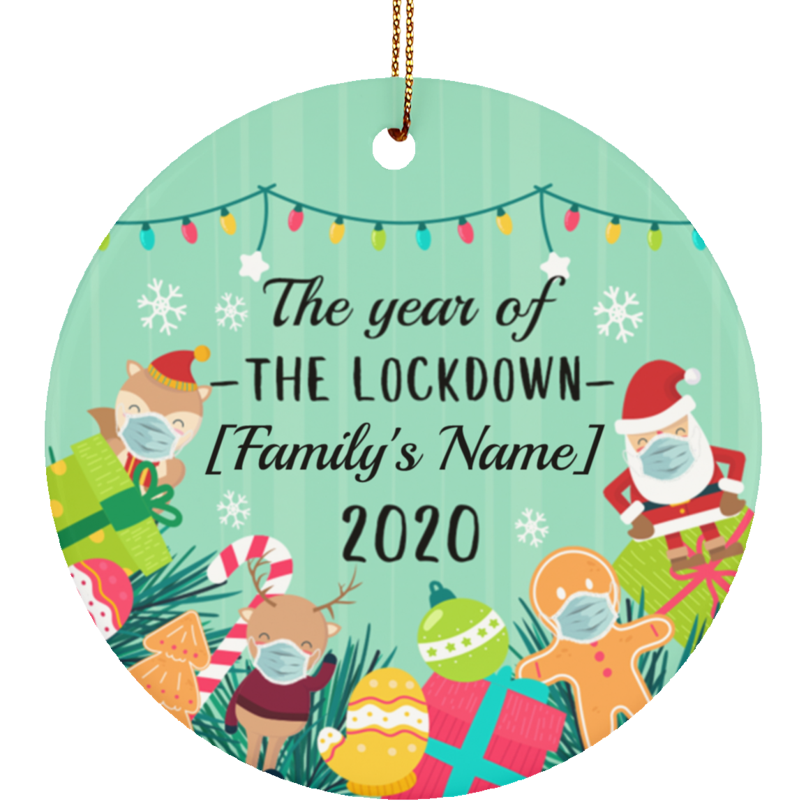 Personalized The Year Of The Lockdown Family Christmas Flat Circle Porcelain Ceramic Ornament Keepsake, White, Ceramic Circle Ornament