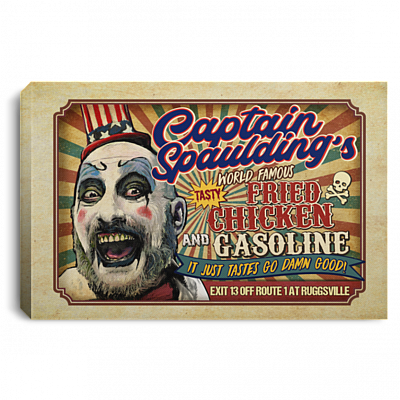 Capt Spaulding Fried Chicken and Gasoline Framed Canvas Prints - Unframed Poster, White, 0.75'' Framed Canvas