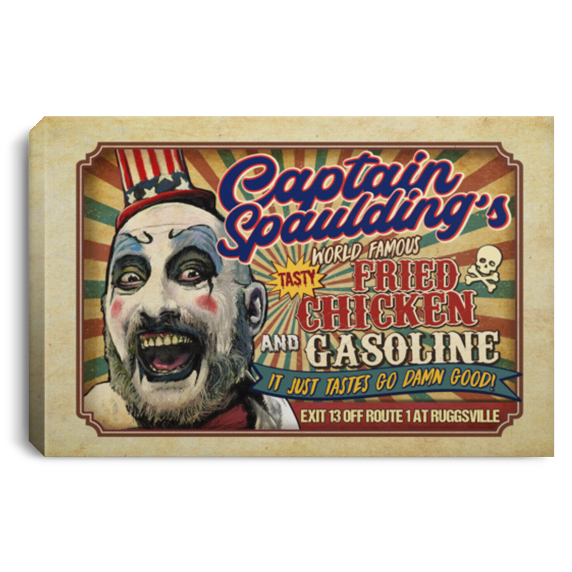 Capt Spaulding Fried Chicken and Gasoline Framed Canvas Prints - Unframed Poster, White, 0.75'' Framed Canvas