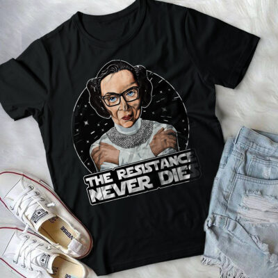 Alternative view of Princess Leia The Resistance Never Dies Ruth Bader Ginsburg T-Shirt
