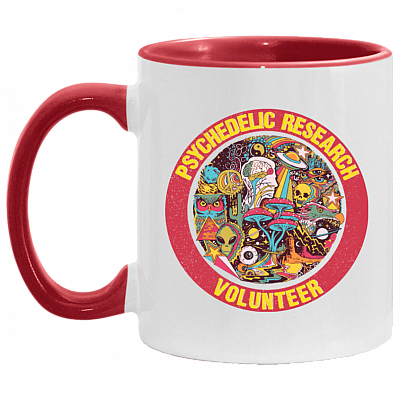 Pshychedelic Research Volunteer Accent Mug, White/Red, 11 oz. Accent Mug