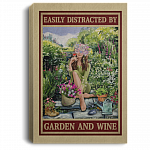 Easily Distracted By Garden and Wine Garden Girl Vintage Retro Framed Canvas - Unframed Poster, White, 0.75'' Framed Canvas