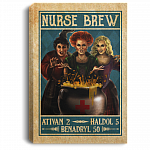 Halloween Nurse Brew Hocus Three Witches Vintage Retro Framed Canvas - Unframed Poster, White, 0.75'' Framed Canvas