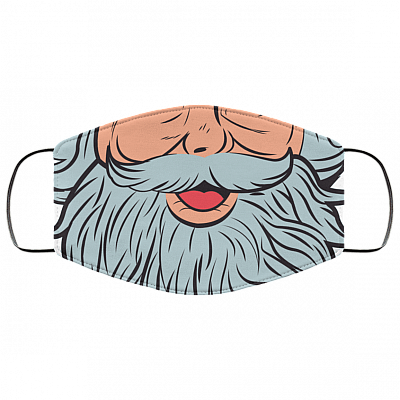 Santa Face Washable Reusable Custom Printed Cloth Face Mask Cover - Santa Beard Face Mask Christmas Face Mask, White, Cloth Face Cover – Medium/Large