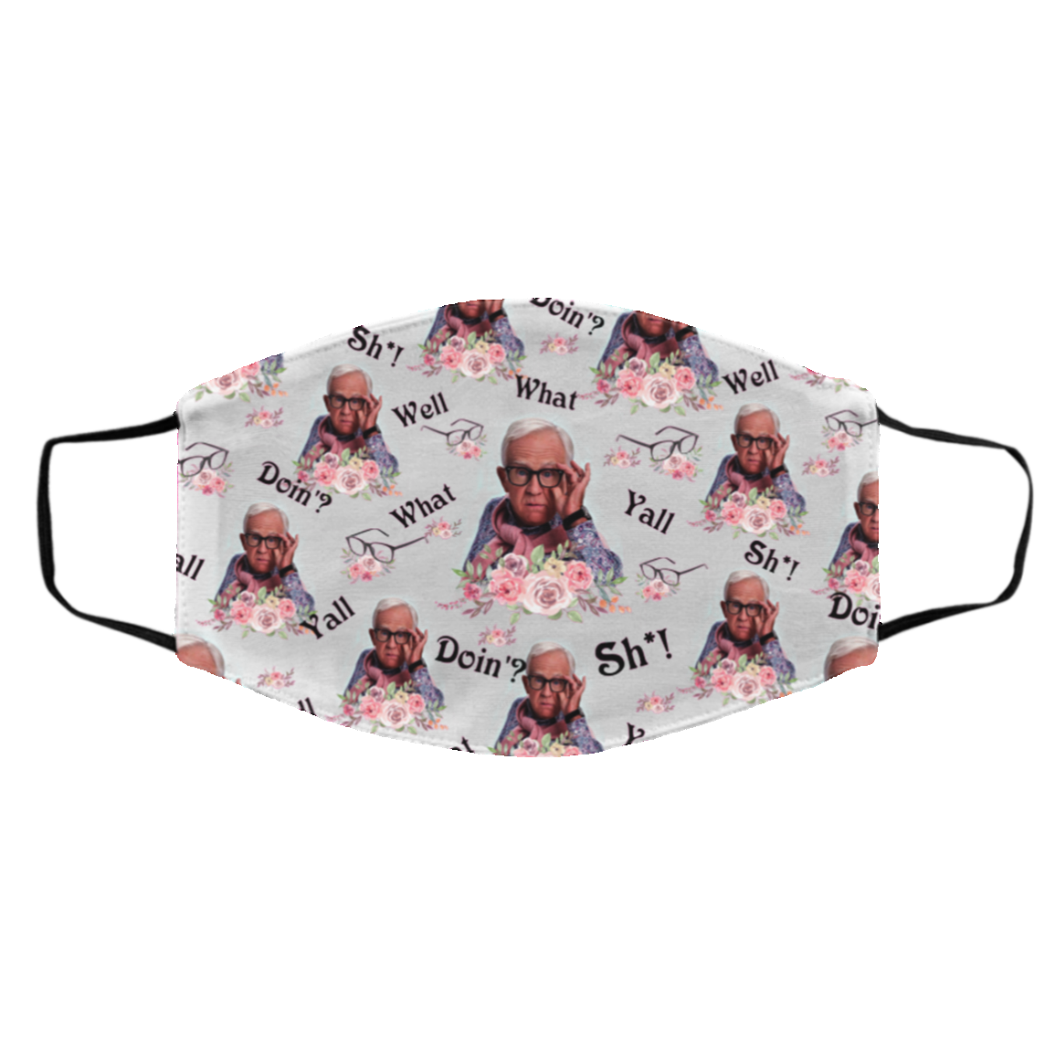 Leslie Well Shit Floral Washable Reusable Custom - Printed Cloth Face Mask Cover, White, Cloth Face Cover – Medium/Large