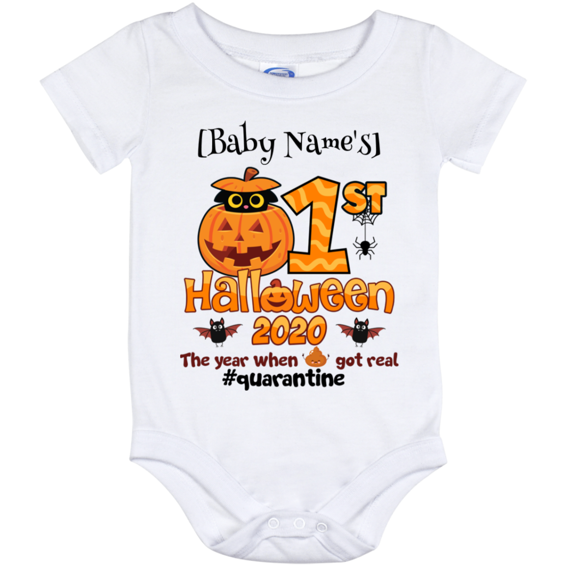 Personalized First Halloween Baby Onesie - Toddler Baby Infant Bodysuit, White, Baby Onesie - 12 Month