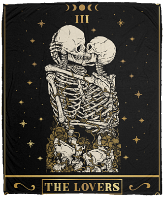 Tarot Lover Card Romantic Skull for Couples Fleece Blanket - Premium Sherpa Blanket, White, Cozy Plush Fleece Blanket - 50x60
