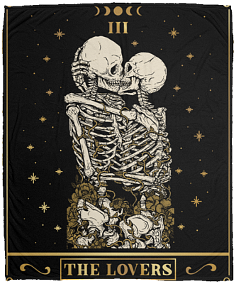 Tarot Lover Card Romantic Skull for Couples Fleece Blanket - Premium Sherpa Blanket, White, Cozy Plush Fleece Blanket - 50x60