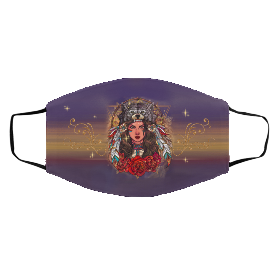 Native American Woman Washable Reusable Custom Printed Cloth Face Mask Cover, White, Cloth Face Cover – Medium/Large