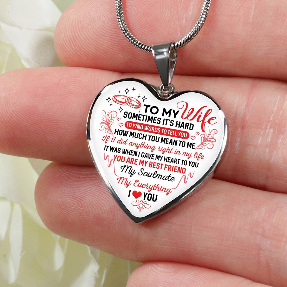 To My Wife You Are My Best Friend My Soulmate My Everything Heart Pendant Necklace From Husband - Heart Luxury Necklace (Silver)