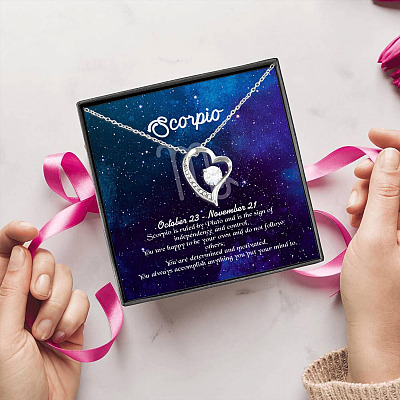 Alternative view of Scorpio Sign Constellation Horoscope Zodiac Birthday Astrology Forever Love Heart Pendant Necklace