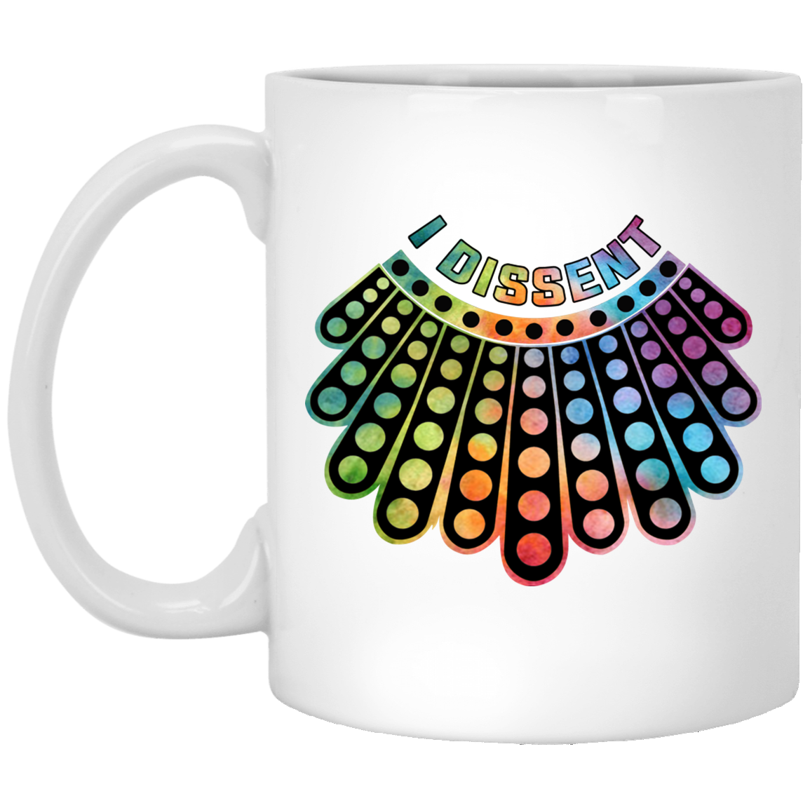 Notorious RBG Dissent Collar Necklace Ceramic Coffee Mug - Beer Stein - Water Bottle - Color Changing Mug, White, 11 oz. White Mug