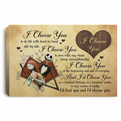 Jack & Sally I Choose You Romantic Couple Gifts Framed Canvas Prints - Unframed Poster, White, 0.75'' Framed Canvas