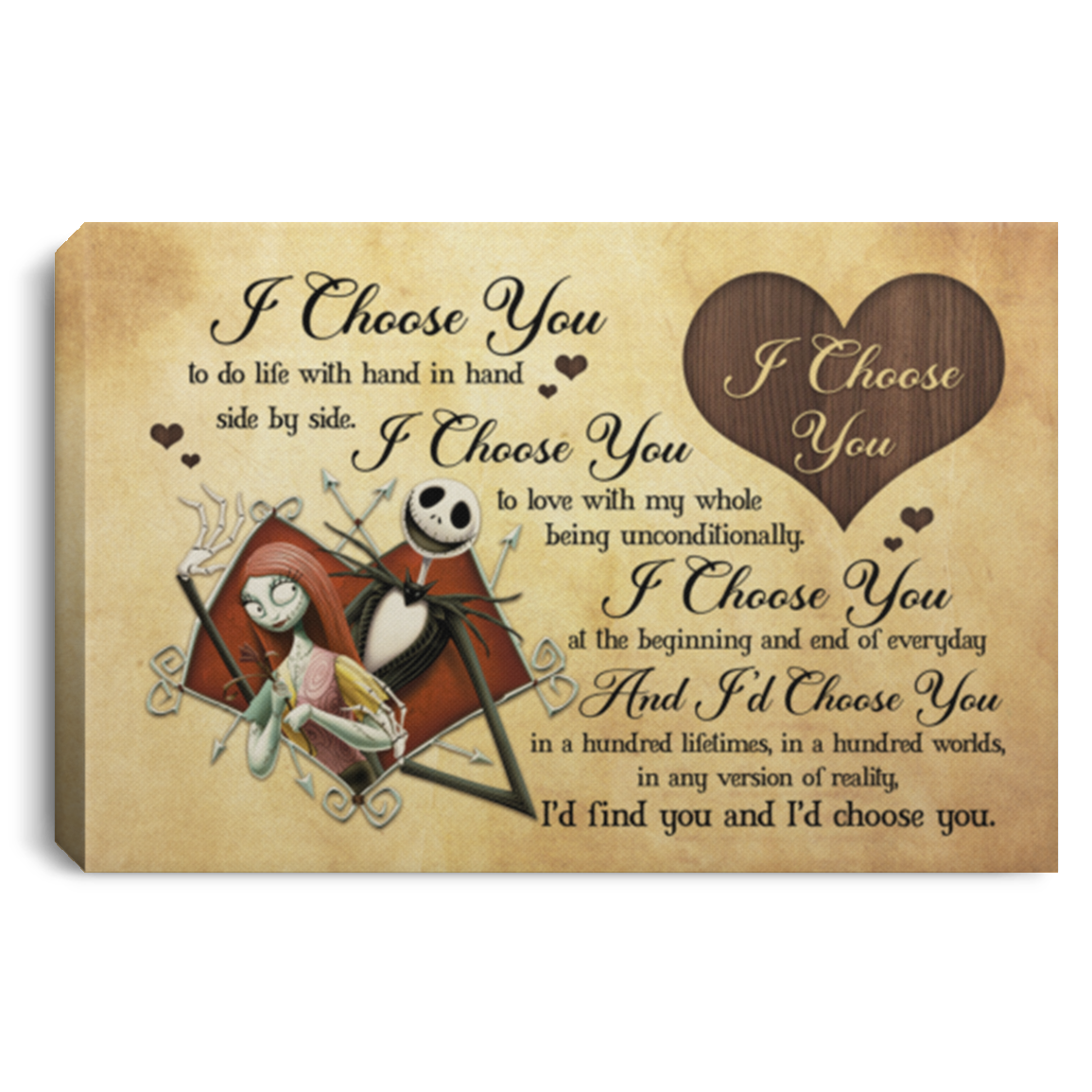 Jack & Sally I Choose You Romantic Couple Gifts Framed Canvas Prints - Unframed Poster, White, 0.75'' Framed Canvas