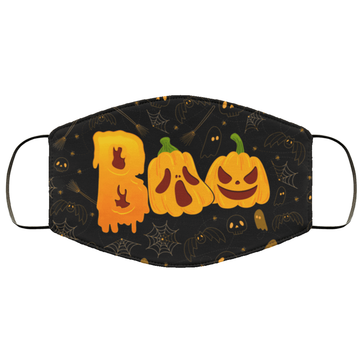 Halloween Boo Scary Pumpkin Washable Reusable Custom-Printed Cloth Face Mask Cover, Black, Cloth Face Cover – Medium/Large