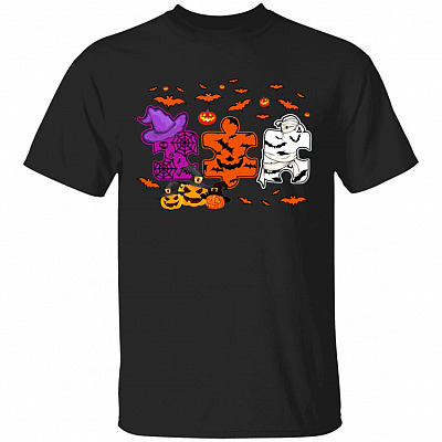 Halloween Autism Awareness Puzzle Pieces T-shirt - V-neck - Funny Halloween Gift, Black, Unisex T-Shirt