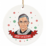 The Notorious RBG Merry Resistmas Christmas Ruth Bader Ginsburg Dissent Circle Porcelain Ceramic Ornament, White, Ceramic Circle Ornament