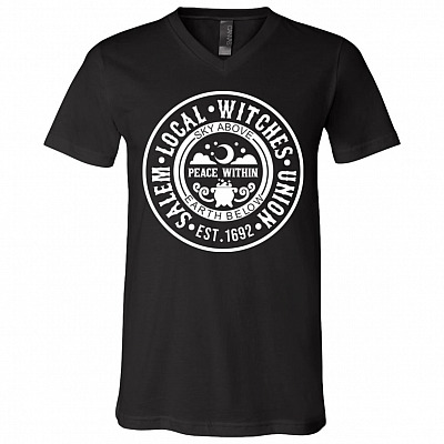 Salem Local Witches Union Sky Above Peace Within Earth Below T-Shirt -V-Neck - Halloween Witches Brew Shirt, Black, V-Neck T-Shirt