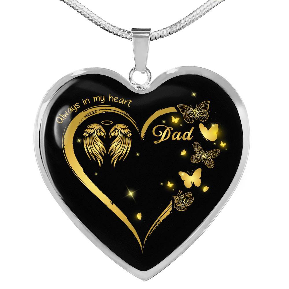 Dad Always In My Heart Loss Of Dad Heart Pendant Necklace - Dad Remembrance Necklace - Heart Luxury Necklace (Silver)