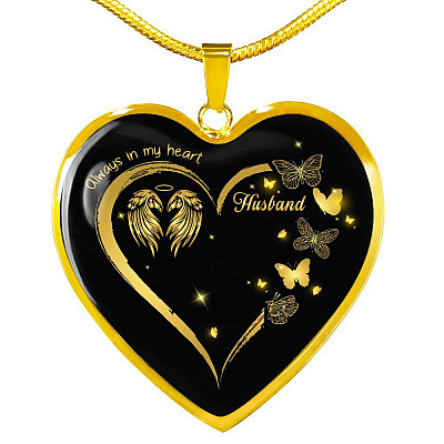 Husband Always In My Heart Loss Of Husband Heart Pendant Necklace - Husband Remembrance Necklace - Heart Luxury Necklace (Gold Plated)