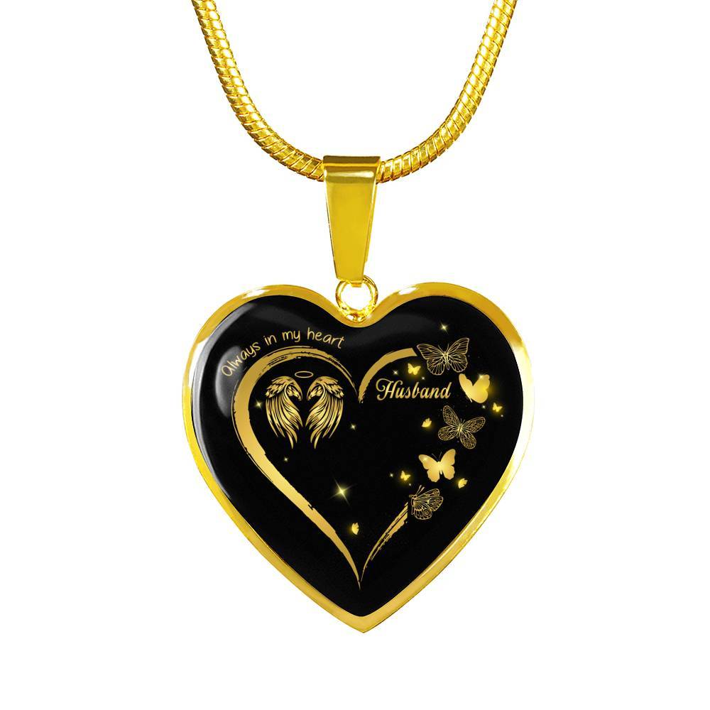 Husband Always In My Heart Loss Of Husband Heart Pendant Necklace - Husband Remembrance Necklace - Heart Luxury Necklace (Gold Plated)