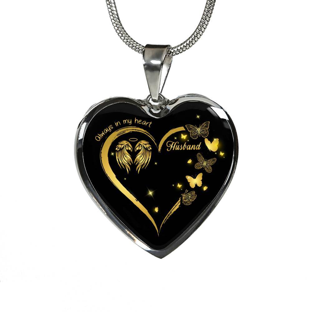 Husband Always In My Heart Loss Of Husband Heart Pendant Necklace - Husband Remembrance Necklace - Heart Luxury Necklace (Silver)