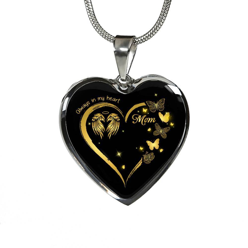 Mom Always In My Heart Loss Of Mom Heart Pendant Necklace - Mom Remembrance Necklace - Heart Luxury Necklace (Silver)