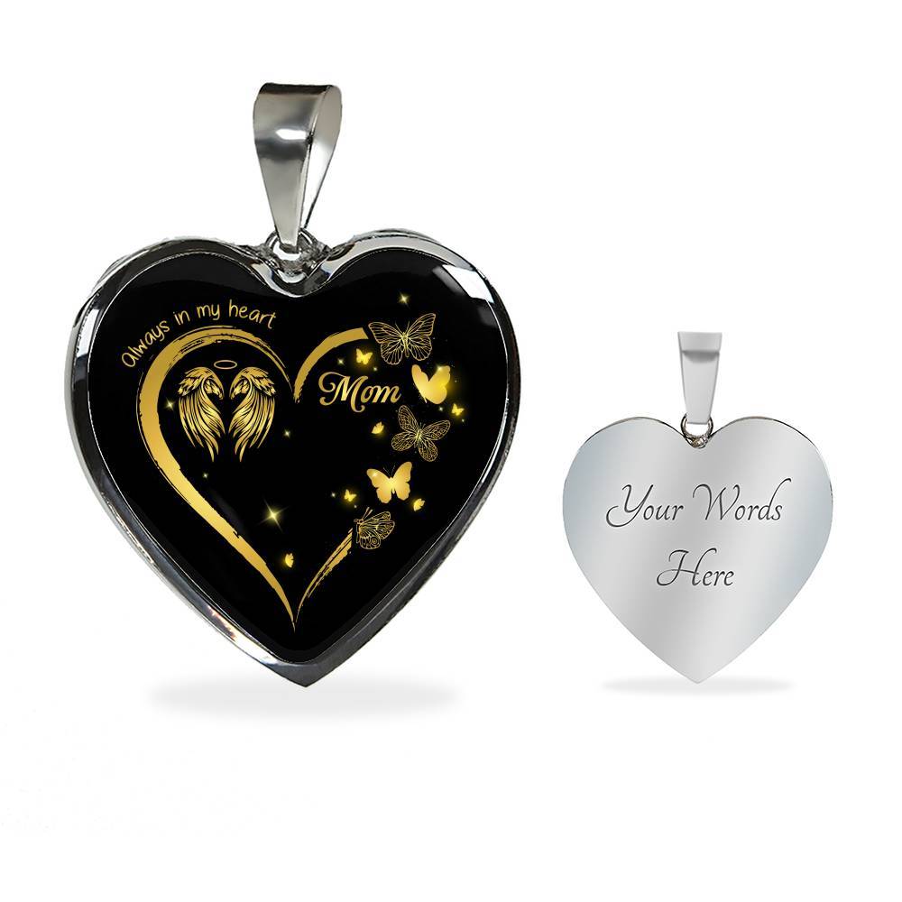 Mom Always In My Heart Loss Of Mom Heart Pendant Necklace - Mom Remembrance Necklace - Heart Luxury Necklace (Silver)