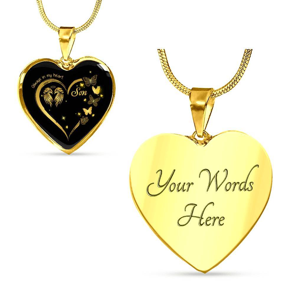 Son Always In My Heart Loss Of Son Heart Pendant Necklace - Son Remembrance Necklace - Heart Luxury Necklace (Gold Plated)
