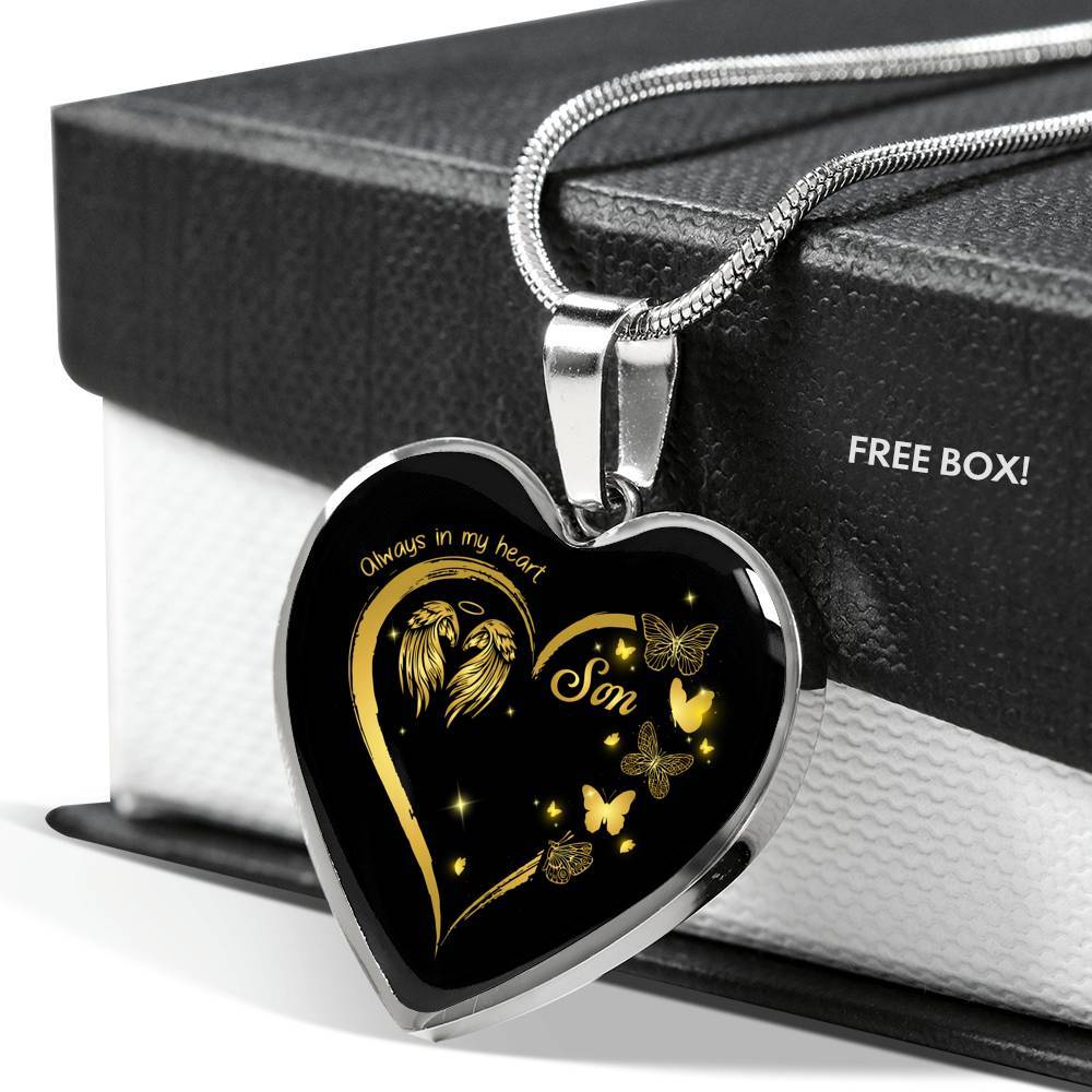 Son Always In My Heart Loss Of Son Heart Pendant Necklace - Son Remembrance Necklace - Heart Luxury Necklace (Silver)