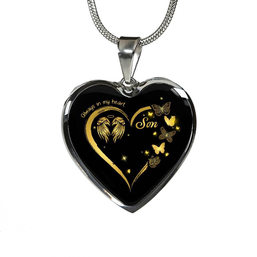 Son Always In My Heart Loss Of Son Heart Pendant Necklace - Son Remembrance Necklace - Heart Luxury Necklace (Silver)