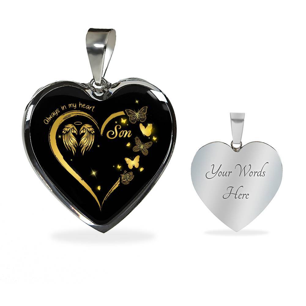 Son Always In My Heart Loss Of Son Heart Pendant Necklace - Son Remembrance Necklace - Heart Luxury Necklace (Silver)