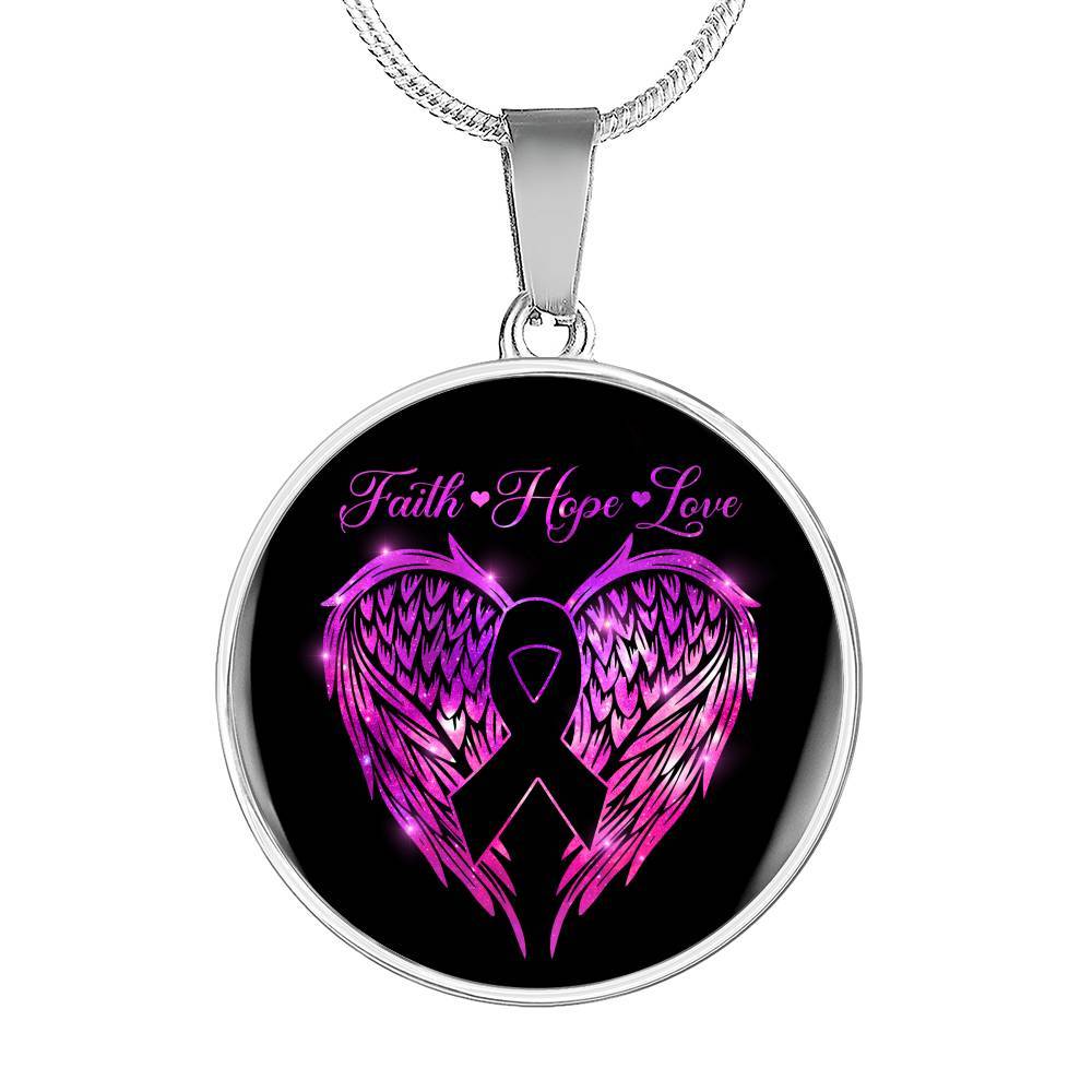 Faith Hope Love Breast Cancer Survivor Circle Pendant Necklace - Circle Luxury Necklace (Silver)