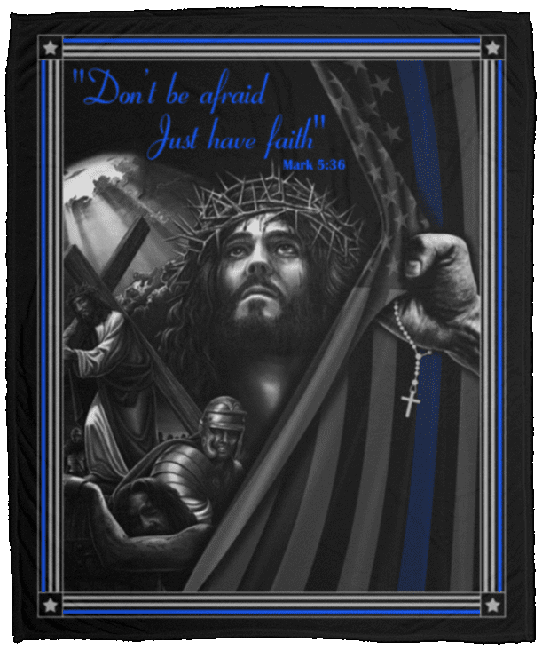 Don't Be Afraid Just Have Faith Jesus Fleece Blanket - Mink Sherpa Blanket - Woven Blanket, White, Cozy Plush Fleece Blanket - 50x60