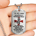 To My Son Never Give Up No Matter What Life Can Be Tough But You Are Tougher Dog Tag Pendant Necklace - Dog Tag (Silver)