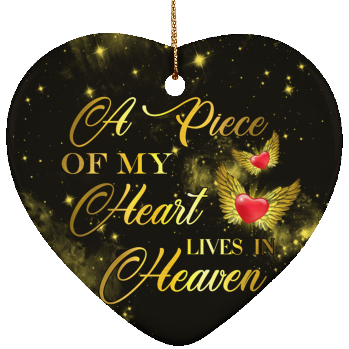 Wings Heart A Piece Of My Heart Lives In Heaven Christmas Keepsake - Holiday Flat Heart Porcelain Ceramic Ornament, White, Heart Ornament
