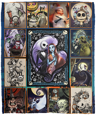Nightmare All Characters Jack Sally Oogie Boogie Zero Christmas Halloween Fleece Blanket - Premium Sherpa Blanket, White, Cozy Plush Fleece Blanket - 50x60
