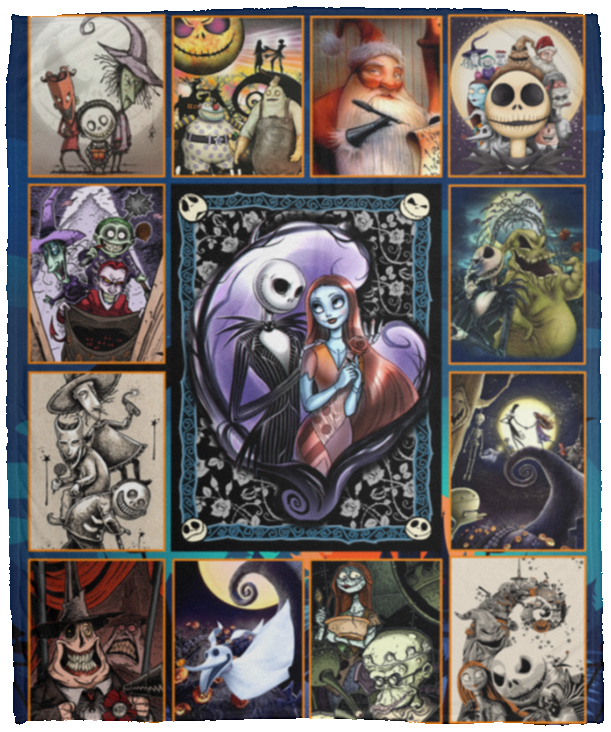 Nightmare All Characters Jack Sally Oogie Boogie Zero Christmas Halloween Fleece Blanket - Premium Sherpa Blanket, White, Cozy Plush Fleece Blanket - 50x60