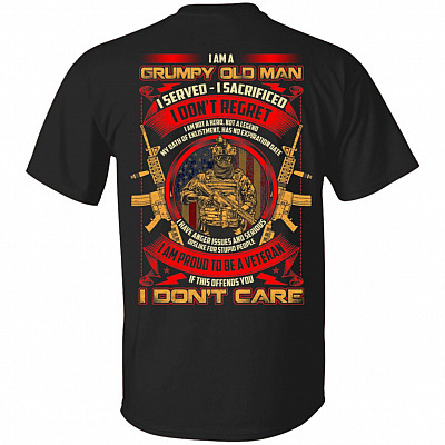 I Am A Grumpy Old Man Print On Back T-Shirt - Funny Veteran Grumpy Old Man Shirt, Black, Unisex T-Shirt