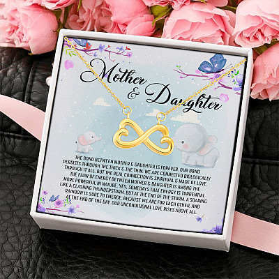 Elephant Mother And Daughter The Bond Between Mother And Daughter Is Forever Infinity Heart Pendant Necklace