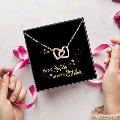 The Best Sisters Are Born In October Interlocking Hearts Pendant Necklace - Sister Birthday Gifts from Sister