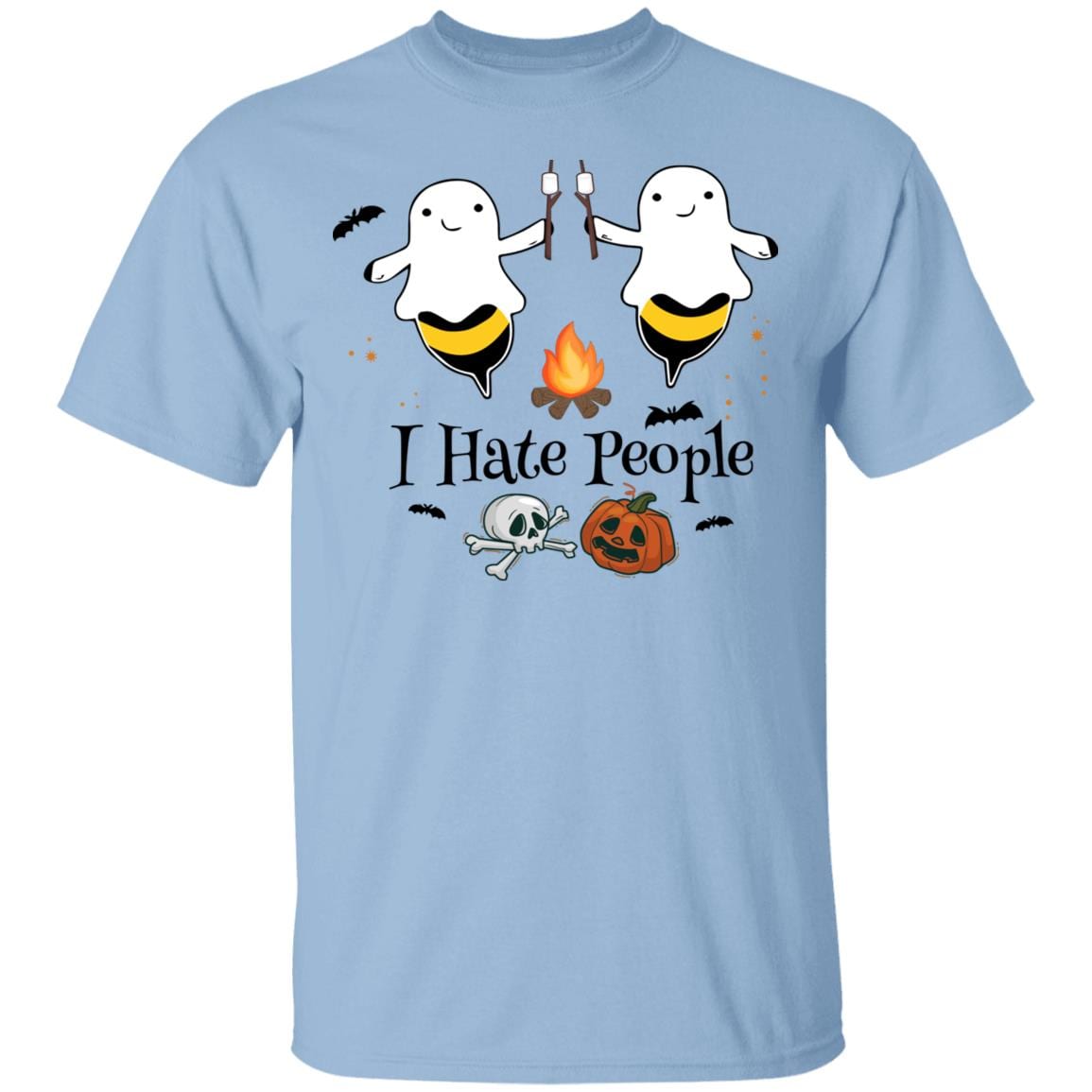 Boo Bee Halloween Camping I Hate People Social Distance Halloween T-Shirt - Funny Bee Ghost Camper Tee Shirt, Light Blue, Unisex T-Shirt