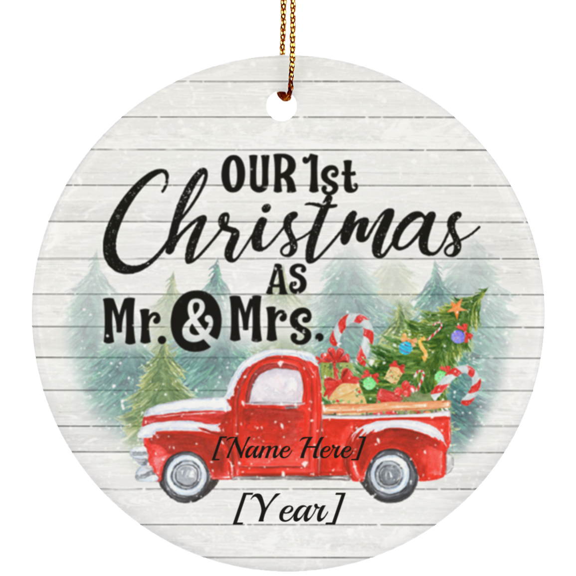 Personalized Our First Christmas As Mr And Mrs Christmas Ornament - Flat Circle Porcelain Ceramic Ornament, White, Circle Ornament